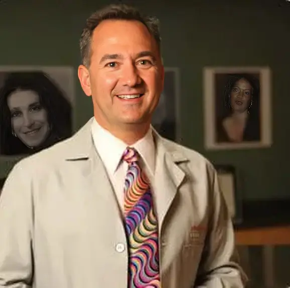 Test Dentures Illinois 35 Man in lab coat with colorful tie.